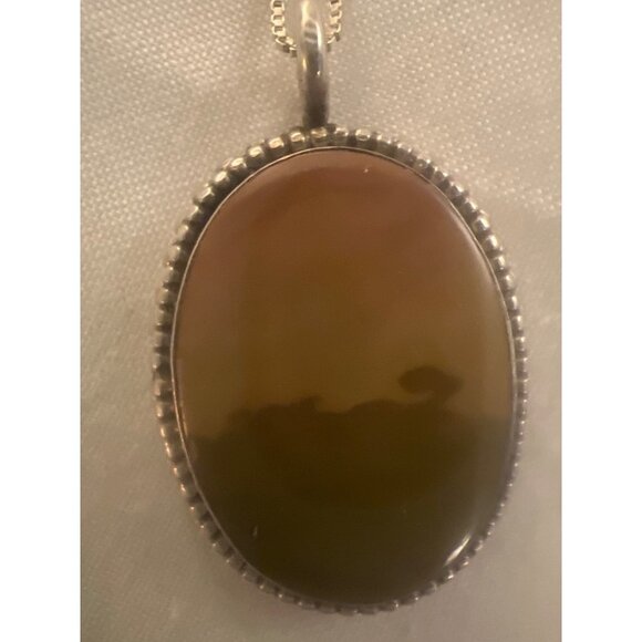 Vintage Sterling Landscape Agate Tree Of Life Pendant Necklace Signed Handmade - Picture 8 of 9